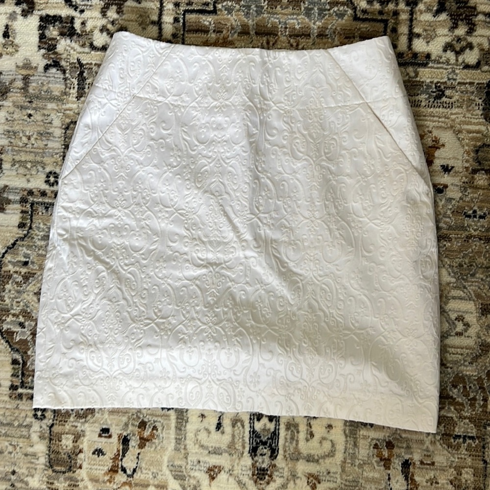 Loft White Patterned Dress Skirt, Size 2